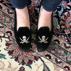 Stubbs Wootton pirate loafer black velvet slip on